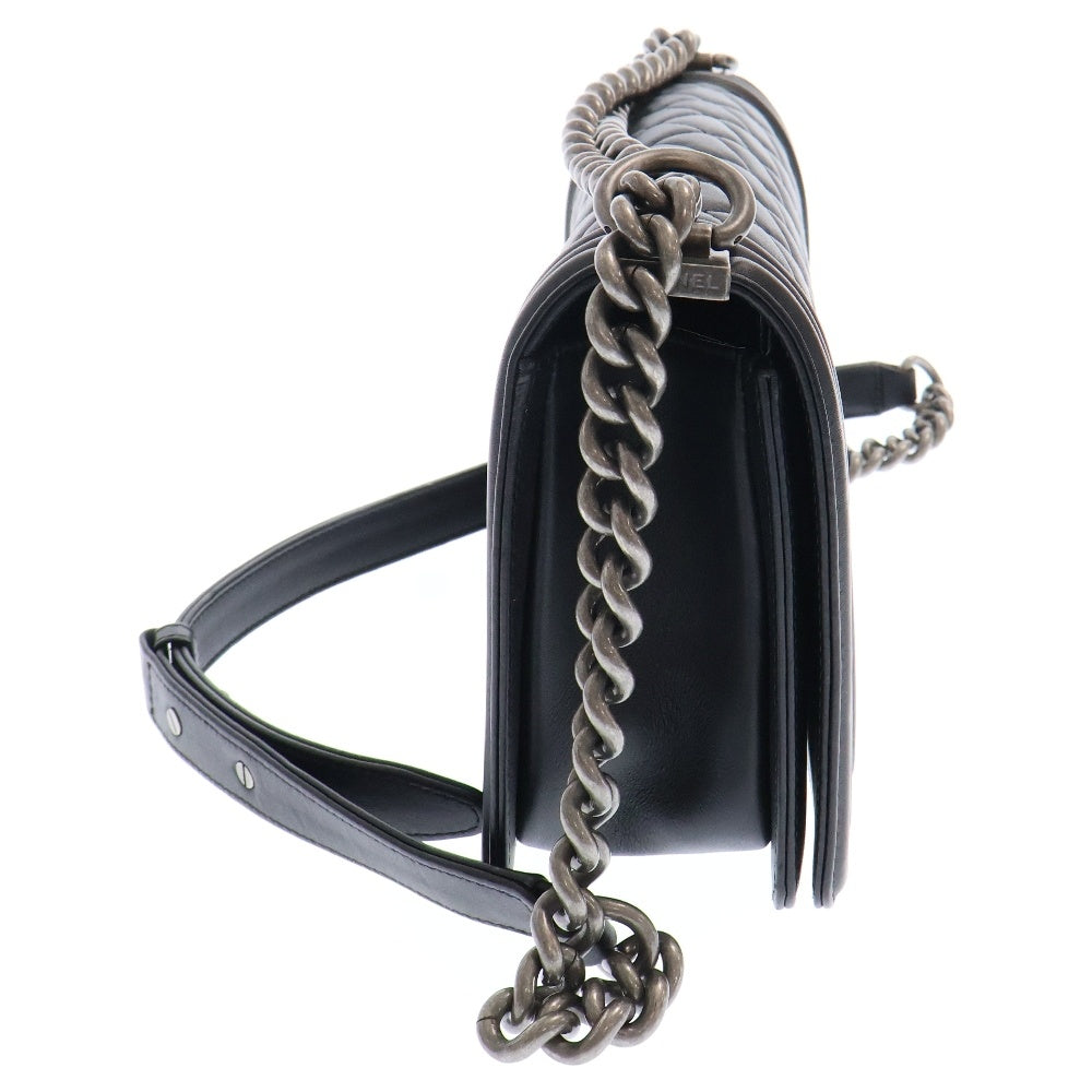 CHANEL(シャネル) A67086 ココマーク ボーイシャネル マトラッセ25 チェーンショルダーバッグ シルバー金具 ブラック 24番台 レディース