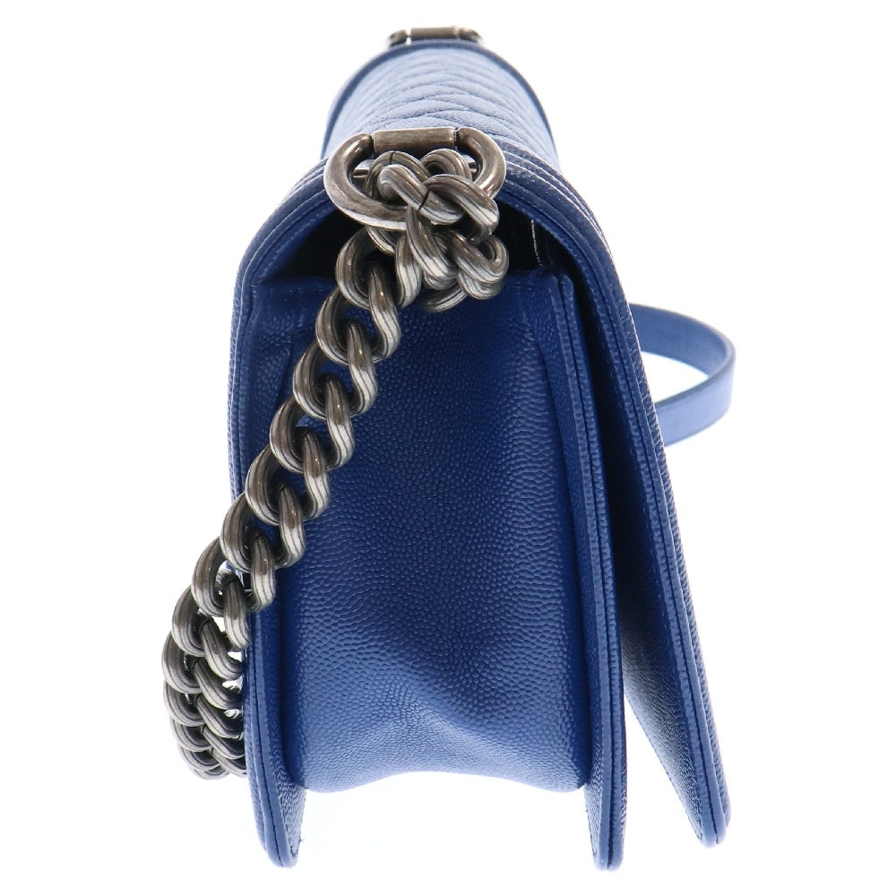 CHANEL(シャネル) ココマーク ボーイシャネル マトラッセ25 チェーンショルダーバッグ シルバー金具 ブルー 23番台 レディース