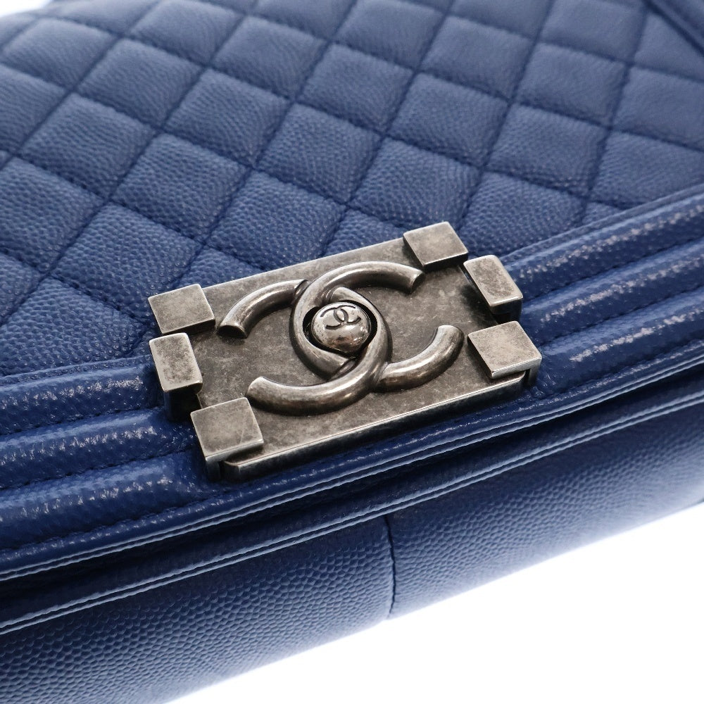 CHANEL(シャネル) ココマーク ボーイシャネル マトラッセ25 チェーンショルダーバッグ シルバー金具 ブルー 23番台 レディース