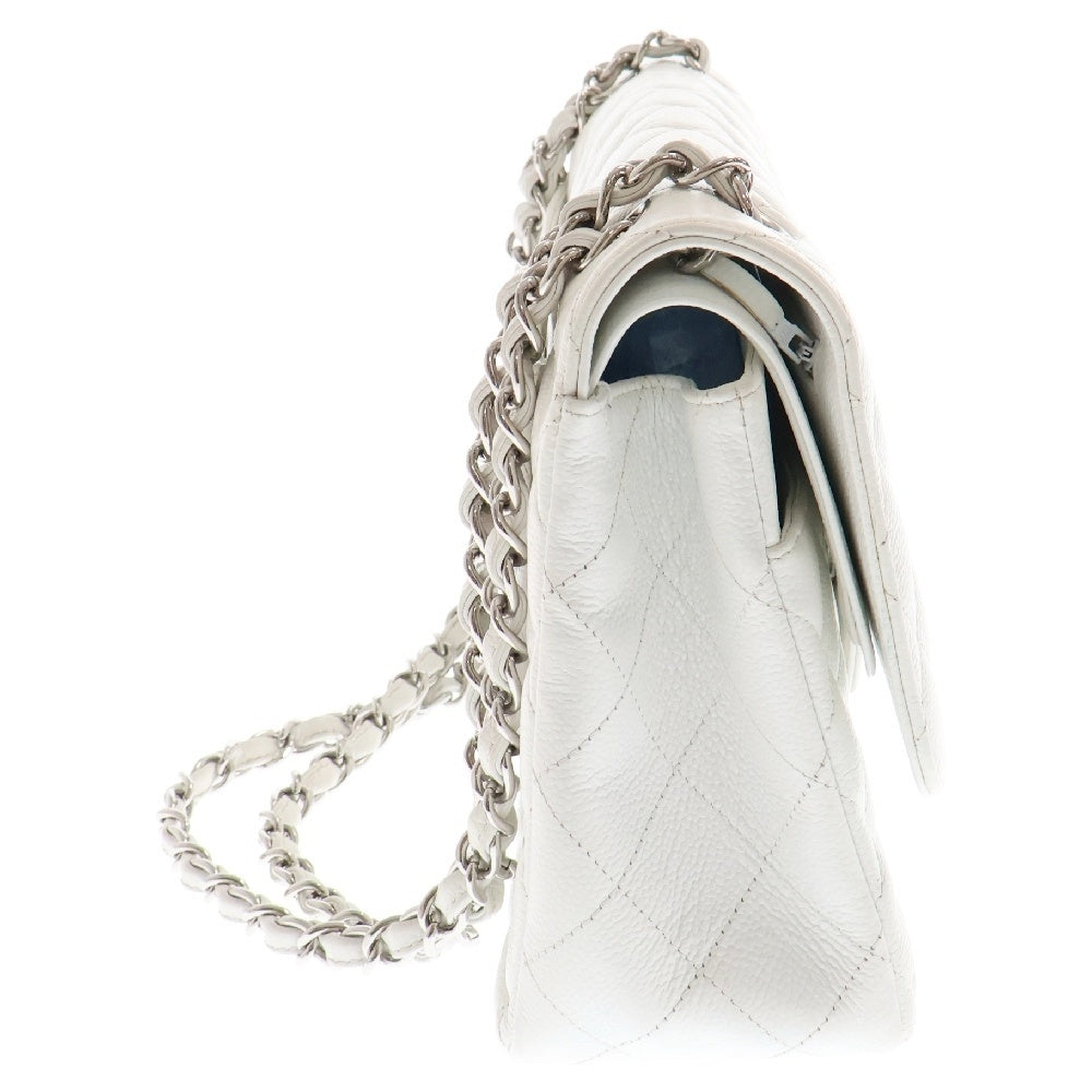 CHANEL(シャネル) ココマーク ターンロック デカマトラッセ30 Wフラップ ダブルチェーンショルダーバッグ シルバー金具 ホワイト 14番台 レディース