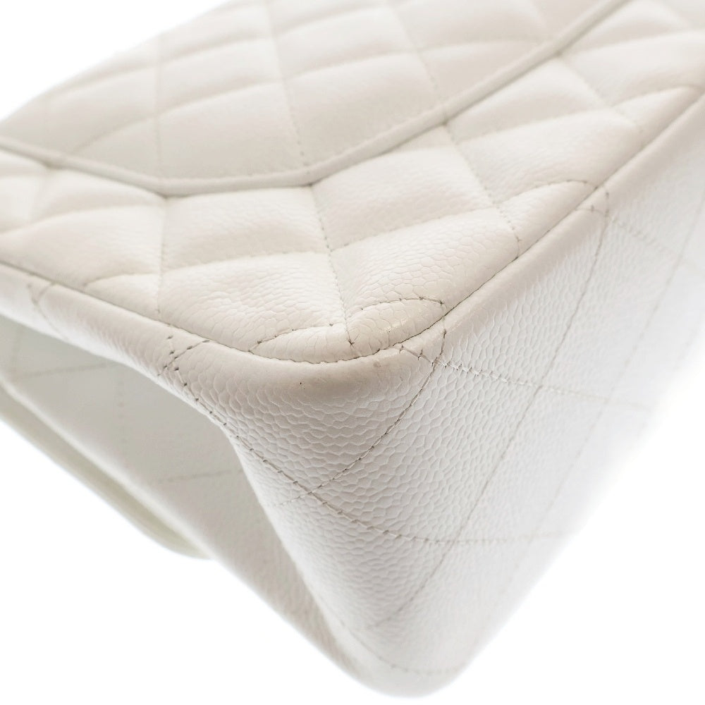 CHANEL(シャネル) ココマーク ターンロック デカマトラッセ30 Wフラップ ダブルチェーンショルダーバッグ シルバー金具 ホワイト 14番台 レディース