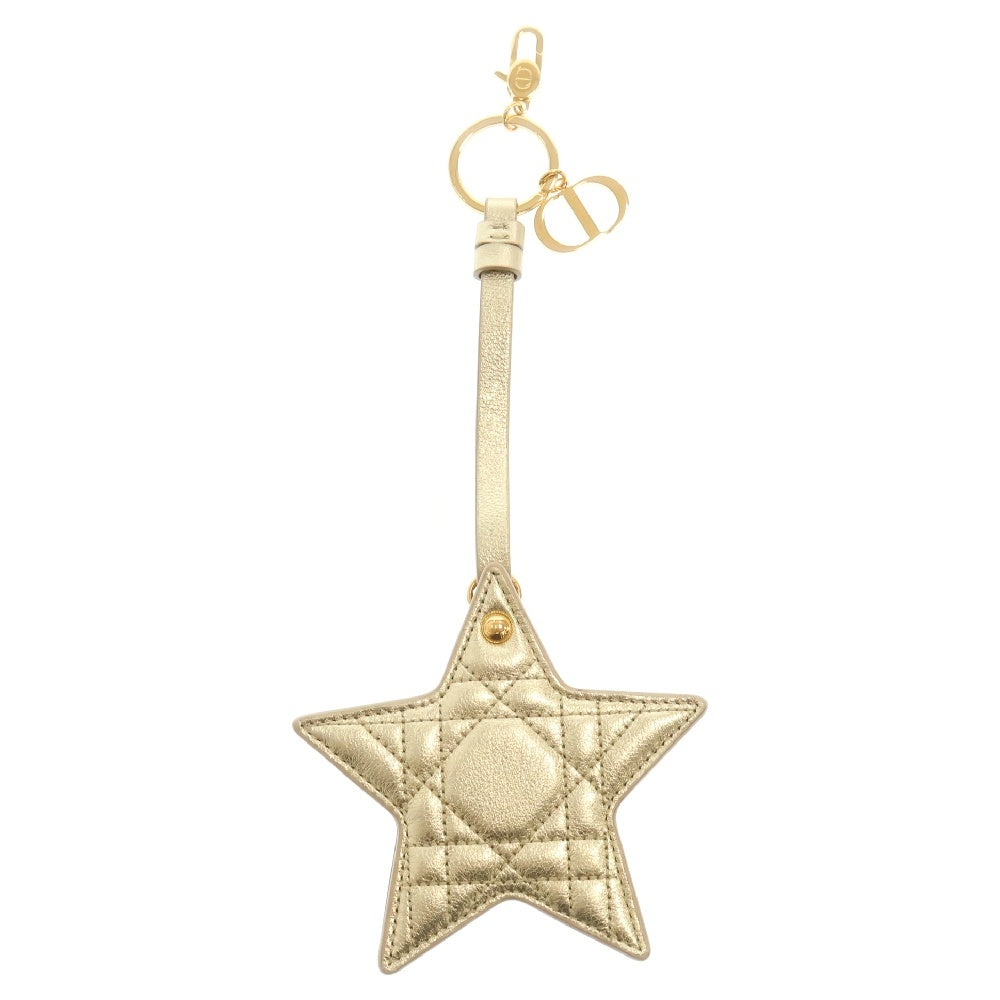 Christian Dior(クリスチャンディオール) カナージュ カーフスキン スター ミラー付き キーホルダー ゴールド