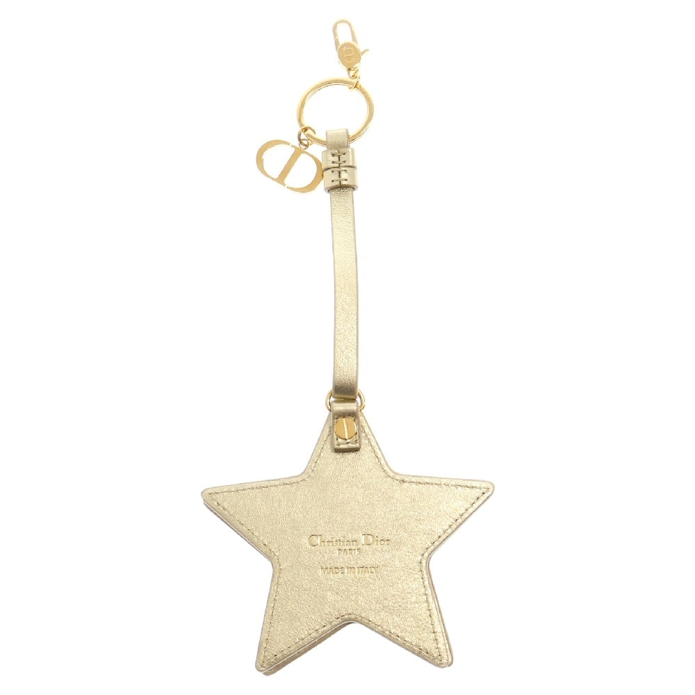 Christian Dior(クリスチャンディオール) カナージュ カーフスキン スター ミラー付き キーホルダー ゴールド