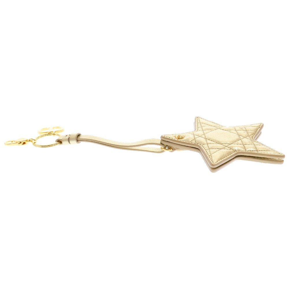 Christian Dior(クリスチャンディオール) カナージュ カーフスキン スター ミラー付き キーホルダー ゴールド