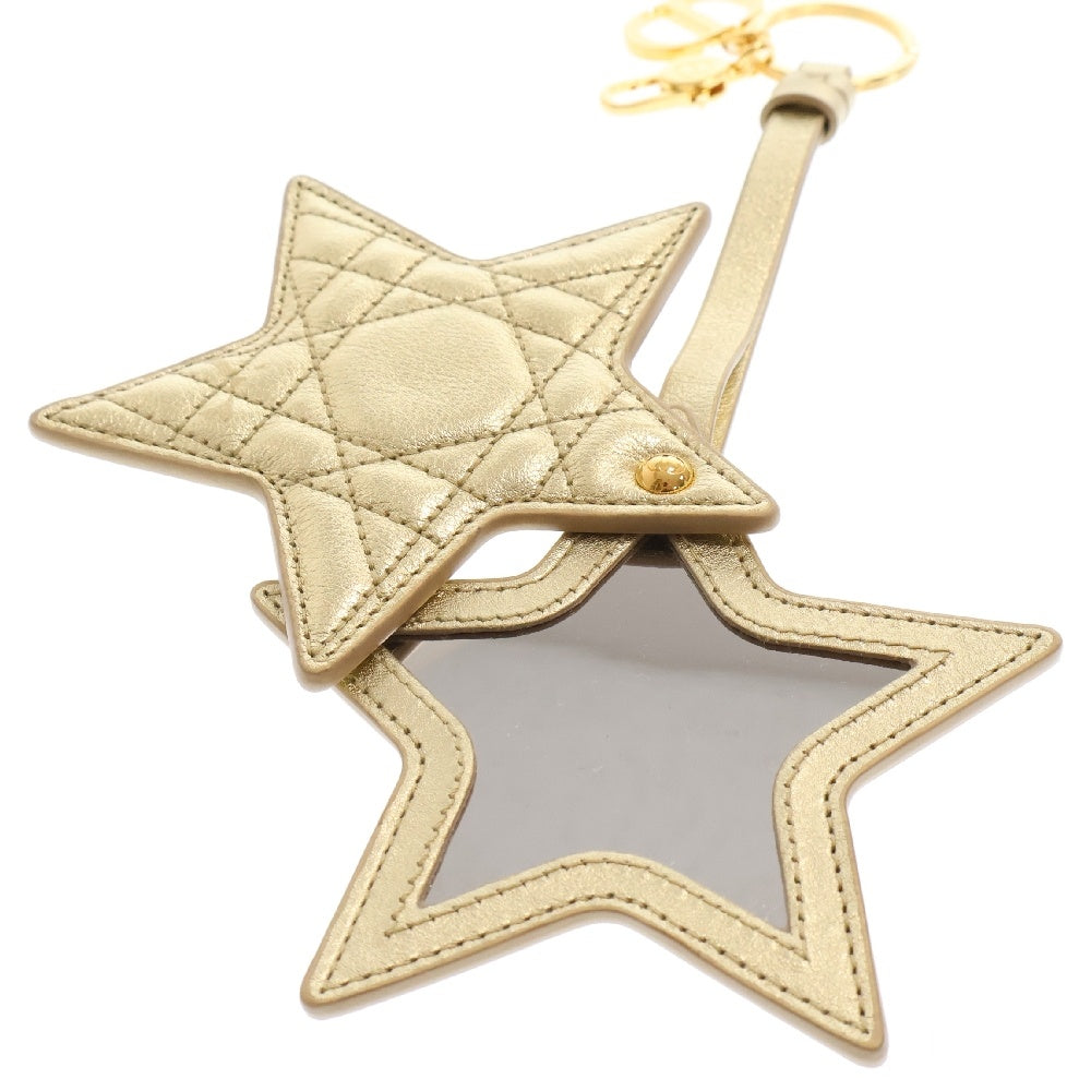 Christian Dior(クリスチャンディオール) カナージュ カーフスキン スター ミラー付き キーホルダー ゴールド