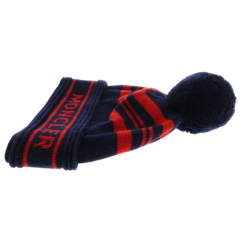 MONCLER(モンクレール) 17AW BERRETTO ボンボンデザイン ビーニー ニット帽子 ネイビー/レッド C20910090700 0993A