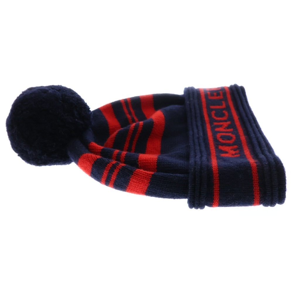 MONCLER(モンクレール) 17AW BERRETTO ボンボンデザイン ビーニー ニット帽子 ネイビー/レッド C20910090700 0993A