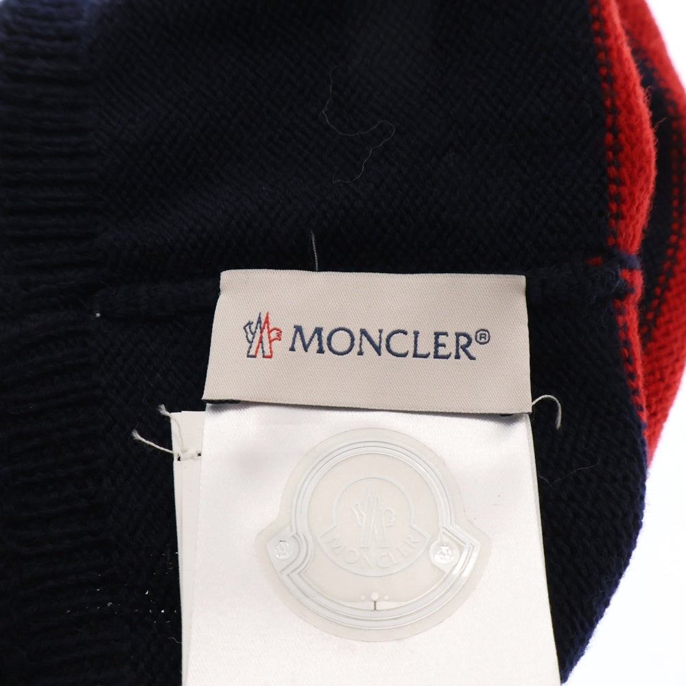 MONCLER(モンクレール) 17AW BERRETTO ボンボンデザイン ビーニー ニット帽子 ネイビー/レッド C20910090700 0993A