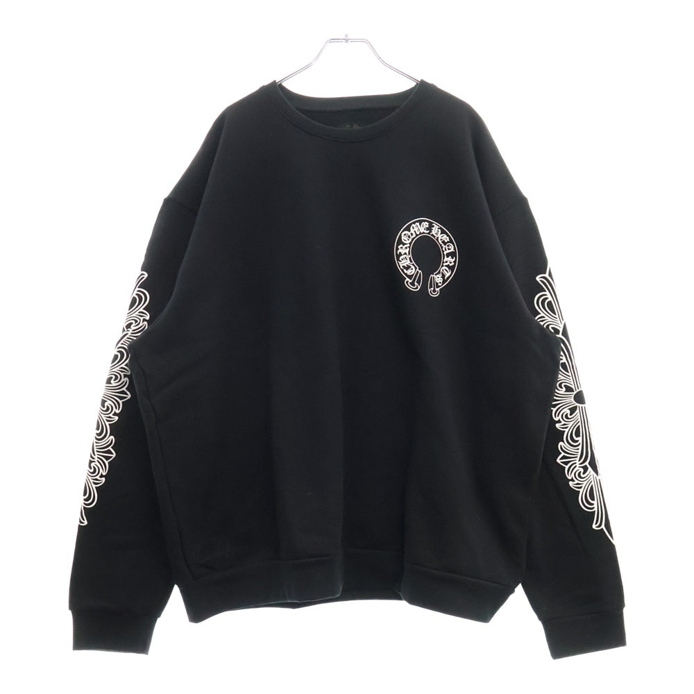 CHROME HEARTS(クロムハーツ) Horseshoe Crewneck Sweatshirt ホースシュープリント 袖フローラル クルーネックスウェットトレーナー ブラック