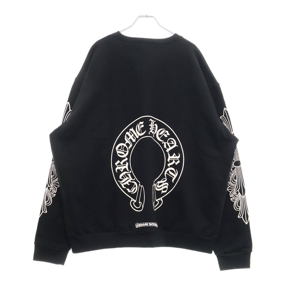 CHROME HEARTS(クロムハーツ) Horseshoe Crewneck Sweatshirt ホースシュープリント 袖フローラル クルーネックスウェットトレーナー ブラック