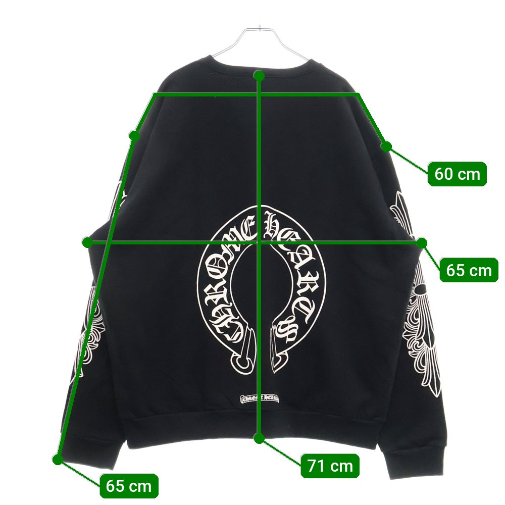 CHROME HEARTS(クロムハーツ) Horseshoe Crewneck Sweatshirt ホースシュープリント 袖フローラル クルーネックスウェットトレーナー ブラック