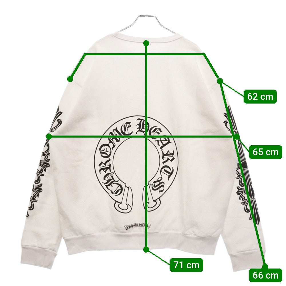 CHROME HEARTS(クロムハーツ) Horseshoe Crewneck Sweatshirt ホースシュープリント 袖フローラル クルーネックスウェットトレーナー ホワイト