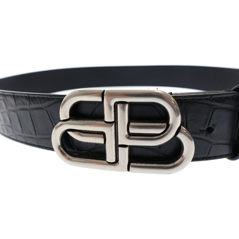 BALENCIAGA(バレンシアガ) BBロゴバックル 型押しレザー ベルト 570370 ブラック