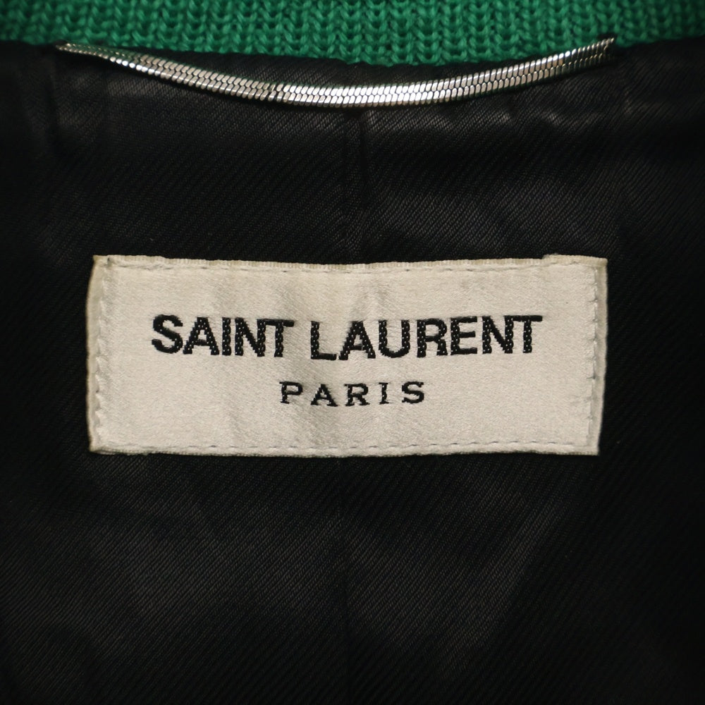 SAINT LAURENT PARIS(サンローランパリ) 14AW Teddy Jacket 354718 Y180W テディジャケット レザートリムウールスタジアムジャケット スタジャン グリーン