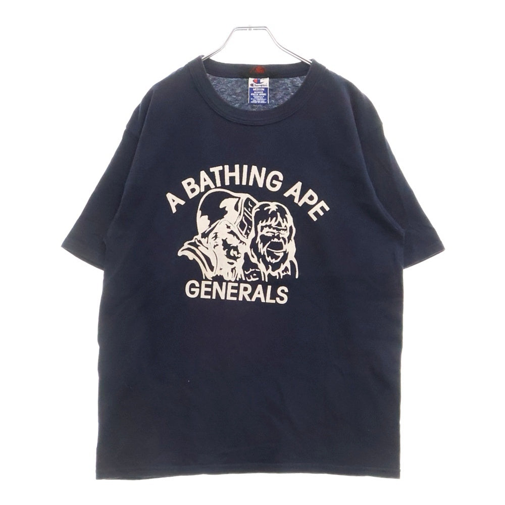 A BATHING APE(アベイシングエイプ) 90S Championタグ GENERALS ロゴ プリント クルーネック半袖Tシャツ ネイビー