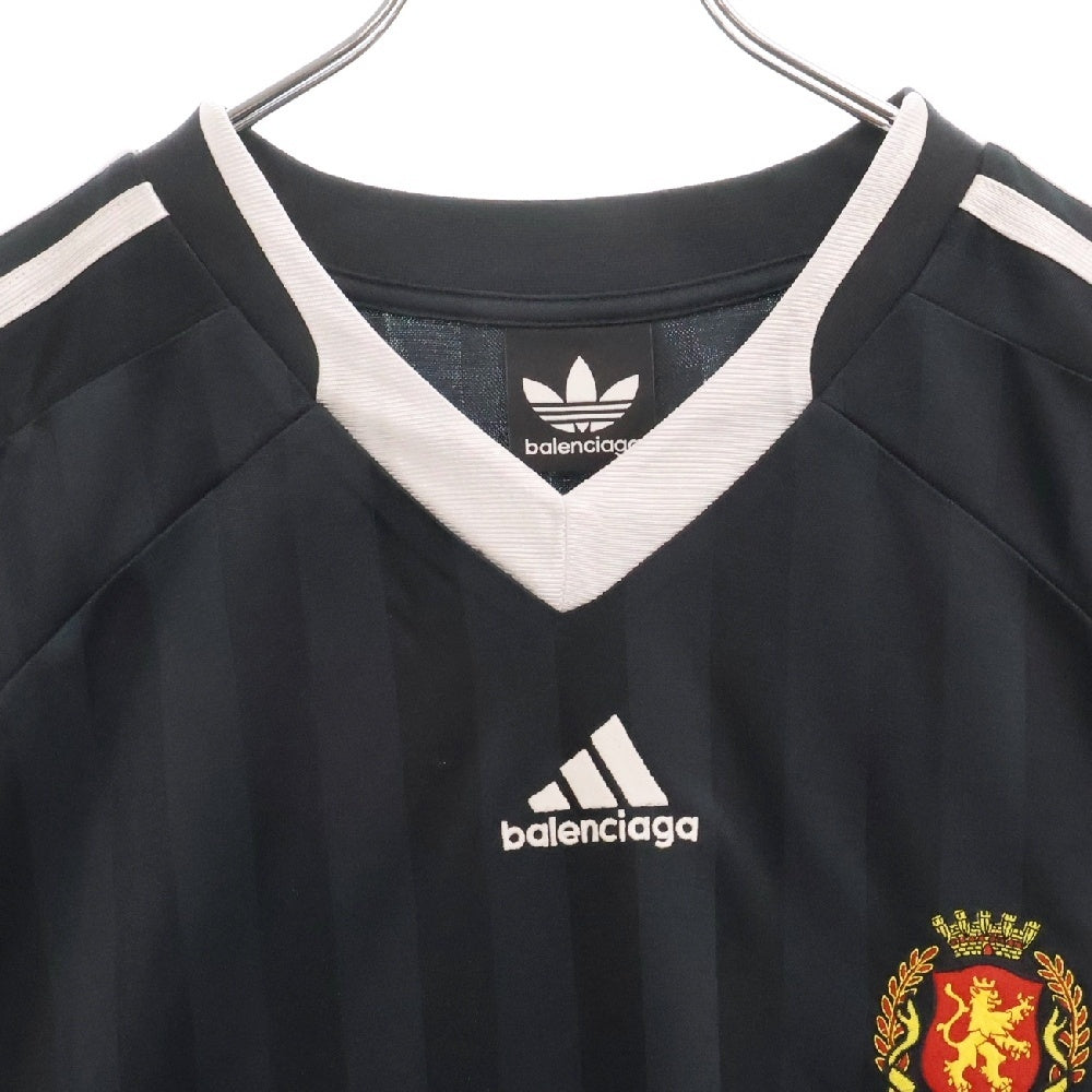 BALENCIAGA(バレンシアガ) 23SS ×Soccer Sporty Stripe Jersey アディダス ストライプVネック半袖サッカー Tシャツ カットソー ユニフォーム ブラック 723663 TNV13