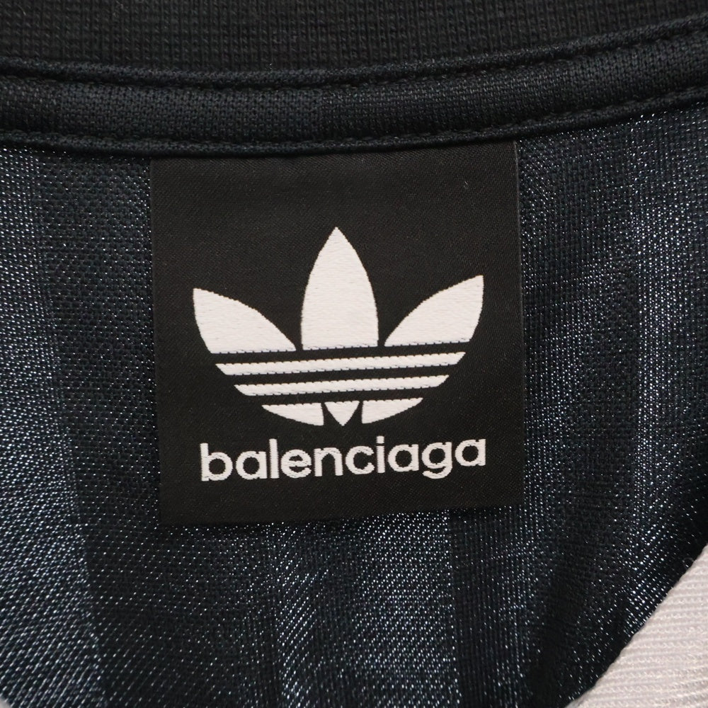 BALENCIAGA(バレンシアガ) 23SS ×Soccer Sporty Stripe Jersey アディダス ストライプVネック半袖サッカー Tシャツ カットソー ユニフォーム ブラック 723663 TNV13