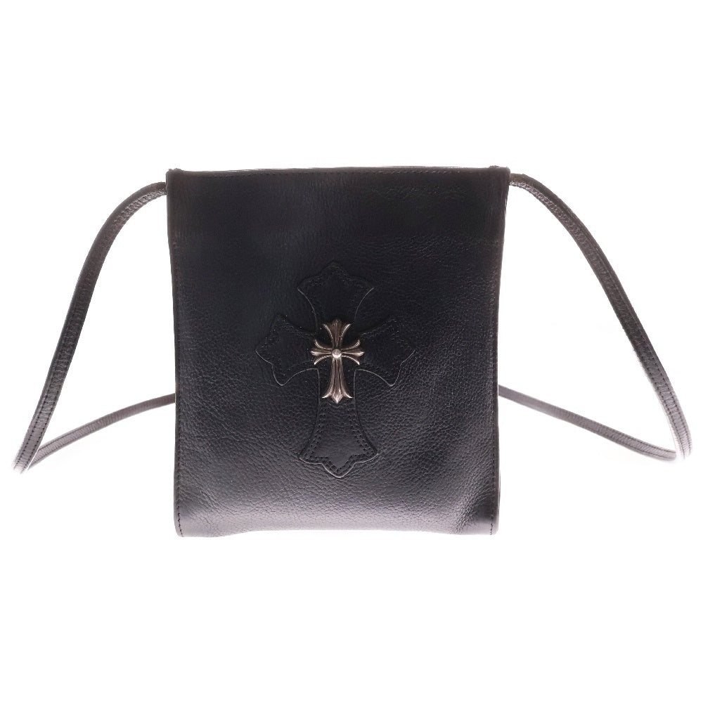 CHROME HEARTS(クロムハーツ) SQ PKT CH CROSS スクエアポケットCHクロス レザークロスパッチショルダーバッグ ブラック/シルバー