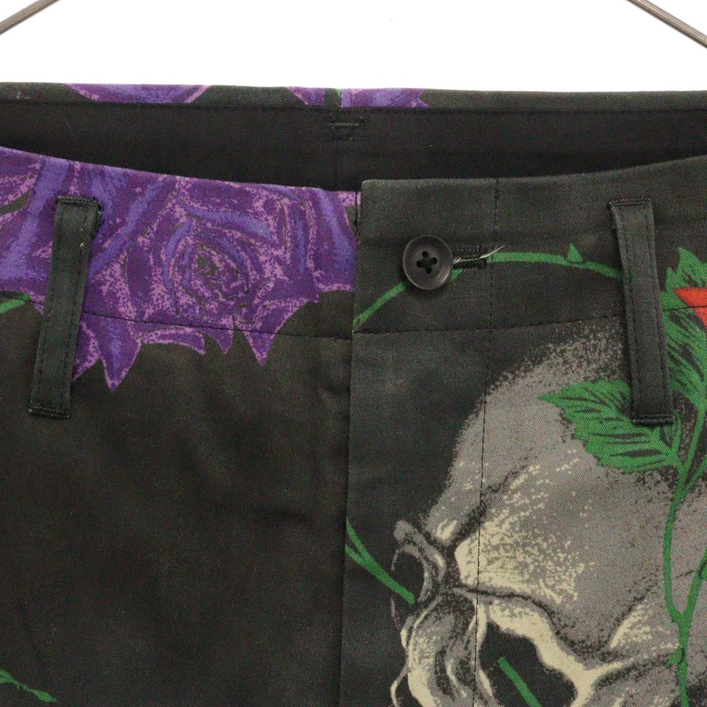 BLACK Scandal Yohji Yamamoto(ブラックスキャンダルヨウジヤマモト) 18SS 復刻スカルローズプリント ストレートパンツ HW-P95-033 ブラック