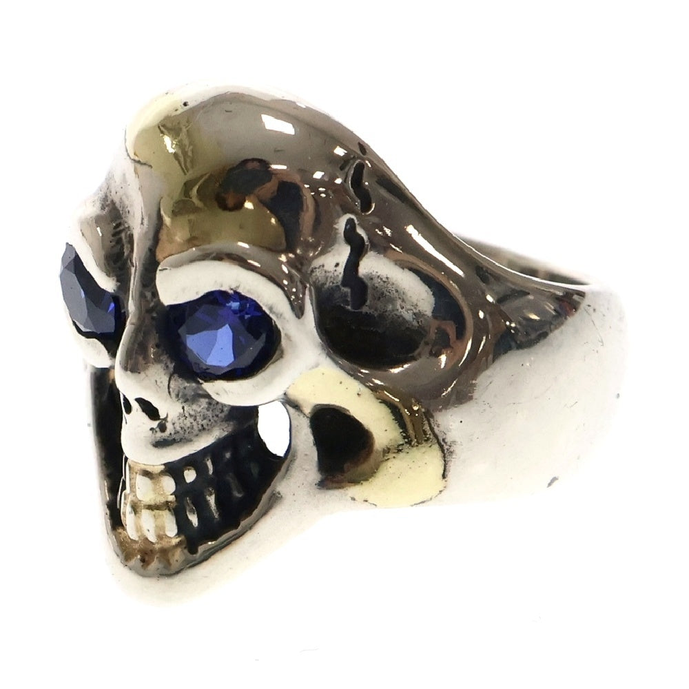 Bill Wall Leather/BWL(ビルウォールレザー) SKULL RING ブルーアイ スカルシルバーリング シルバー/ゴールド/ブルー