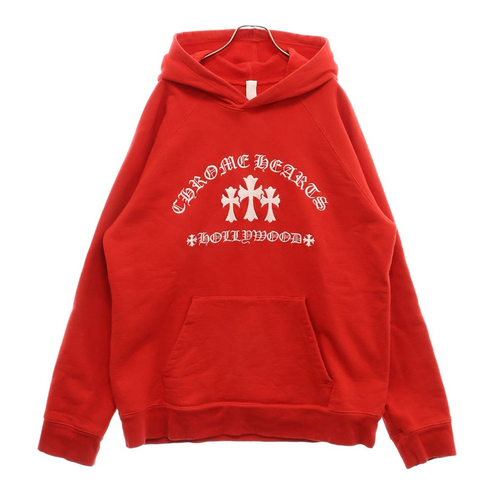 CHROME HEARTS(クロムハーツ) Y NOT Cemetery Cross Pullover Hoodie King Taco ワイノットセメタリークロスプルオーバーフーディ パーカー ロゴ刺繍 レッド キングタコ
