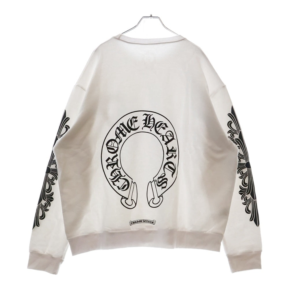 CHROME HEARTS(クロムハーツ) Horseshoe Crewneck Sweatshirt ホースシュープリント 袖フローラル クルーネックスウェットトレーナー ホワイト