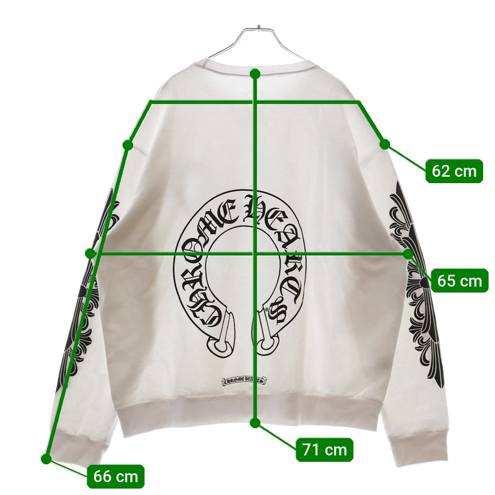 CHROME HEARTS(クロムハーツ) Horseshoe Crewneck Sweatshirt ホースシュープリント 袖フローラル クルーネックスウェットトレーナー ホワイト