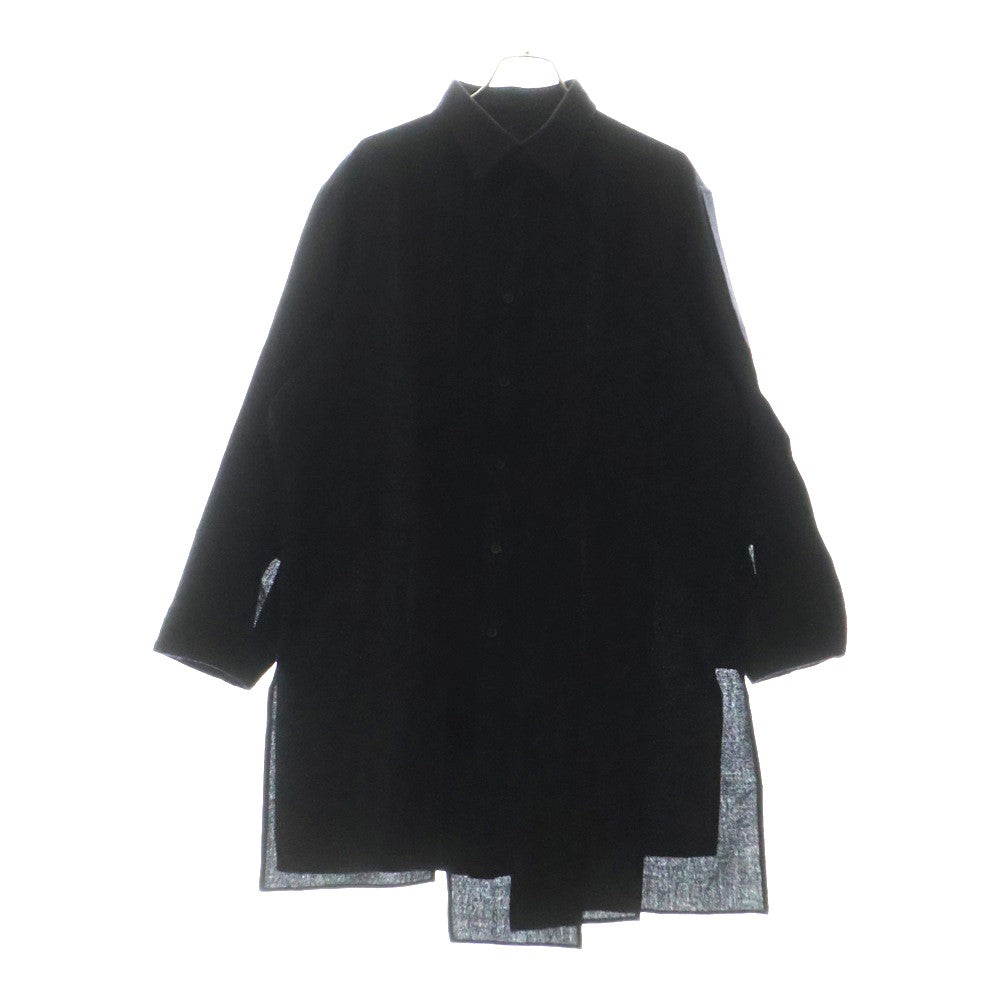 Yohji Yamamoto POUR HOMME(ヨウジヤマモト プールオム) 24AW ドッキング ウール ロングスリーブ長袖シャツ HO-B21-551 ブラック