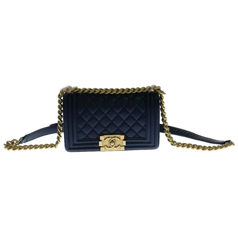 CHANEL(シャネル) Boy Chanel ボーイシャネル 20 マトラッセ ラムスキン ゴールド金具 チェーンショルダーバッグ 24番台 ネイビー