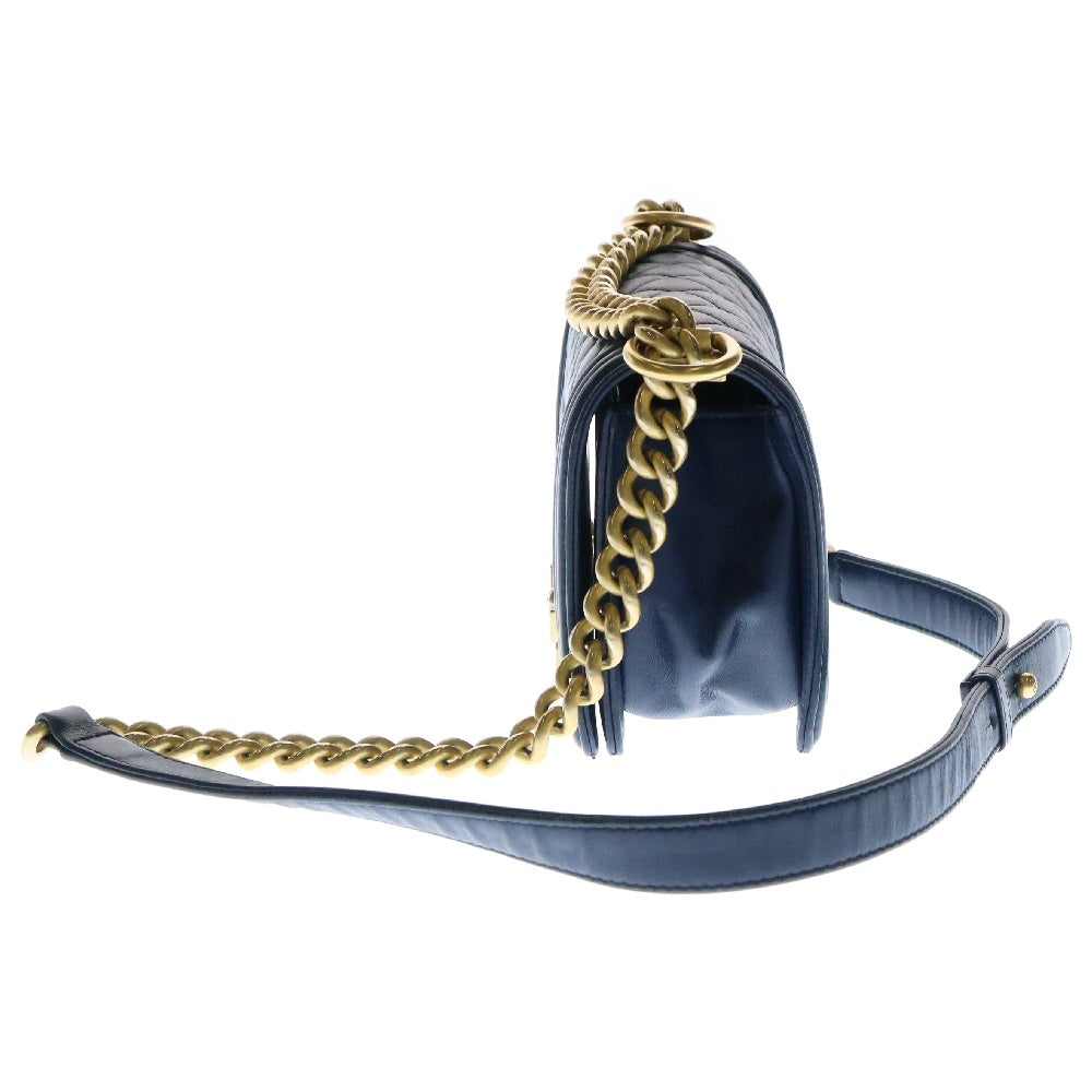 CHANEL(シャネル) Boy Chanel ボーイシャネル 20 マトラッセ ラムスキン ゴールド金具 チェーンショルダーバッグ 24番台 ネイビー