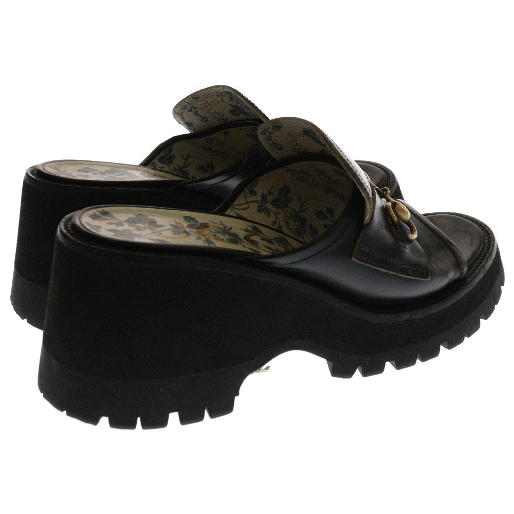 GUCCI(グッチ) Horsebit Leather Platform Sandals ホースビット レザー 厚底サンダル ブラック レディース