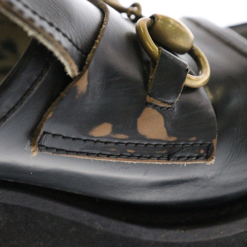 GUCCI(グッチ) Horsebit Leather Platform Sandals ホースビット レザー 厚底サンダル ブラック レディース