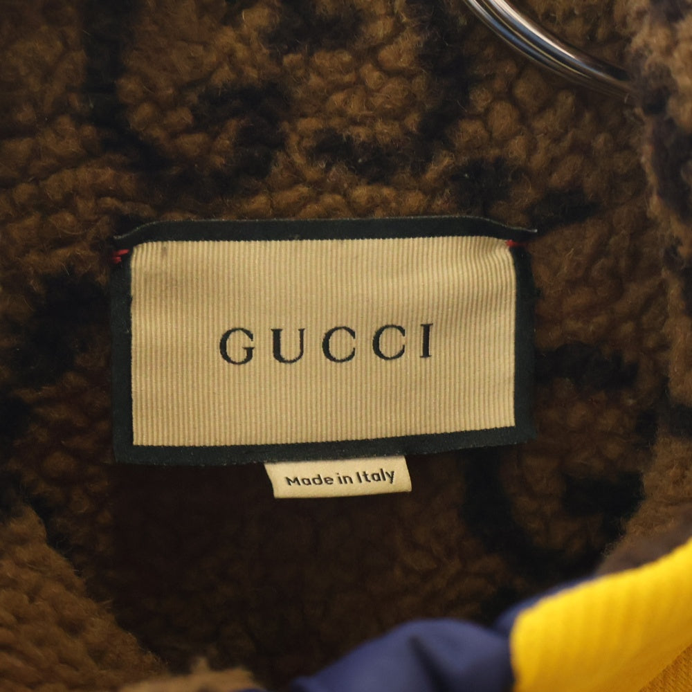 GUCCI(グッチ) バイカラー テクニカルジャージー 裏ボア 2WAY ナイロンジャケット ベスト 673635 XJDVC イエロー/ブラウン