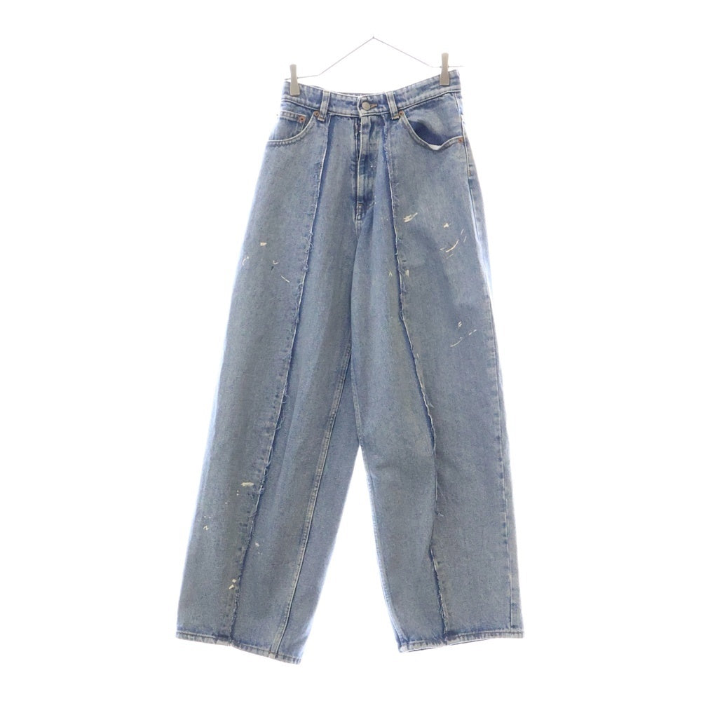 MM6 Maison Margiela(エムエムシックスメゾンマルジェラ) ペイント加工 センターシーム デニムワイドパンツ レディース S52LA0230 S30589 インディゴブルー
