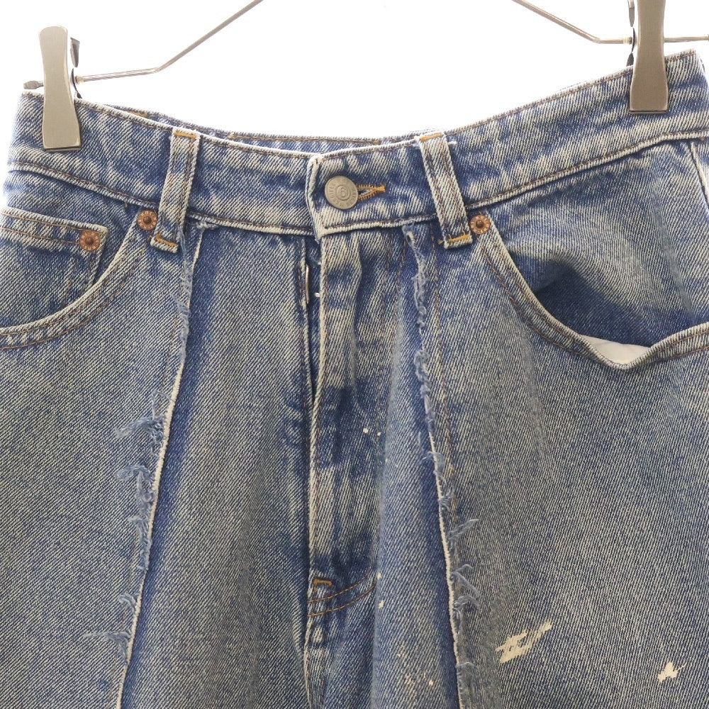 MM6 Maison Margiela(エムエムシックスメゾンマルジェラ) ペイント加工 センターシーム デニムワイドパンツ レディース S52LA0230 S30589 インディゴブルー
