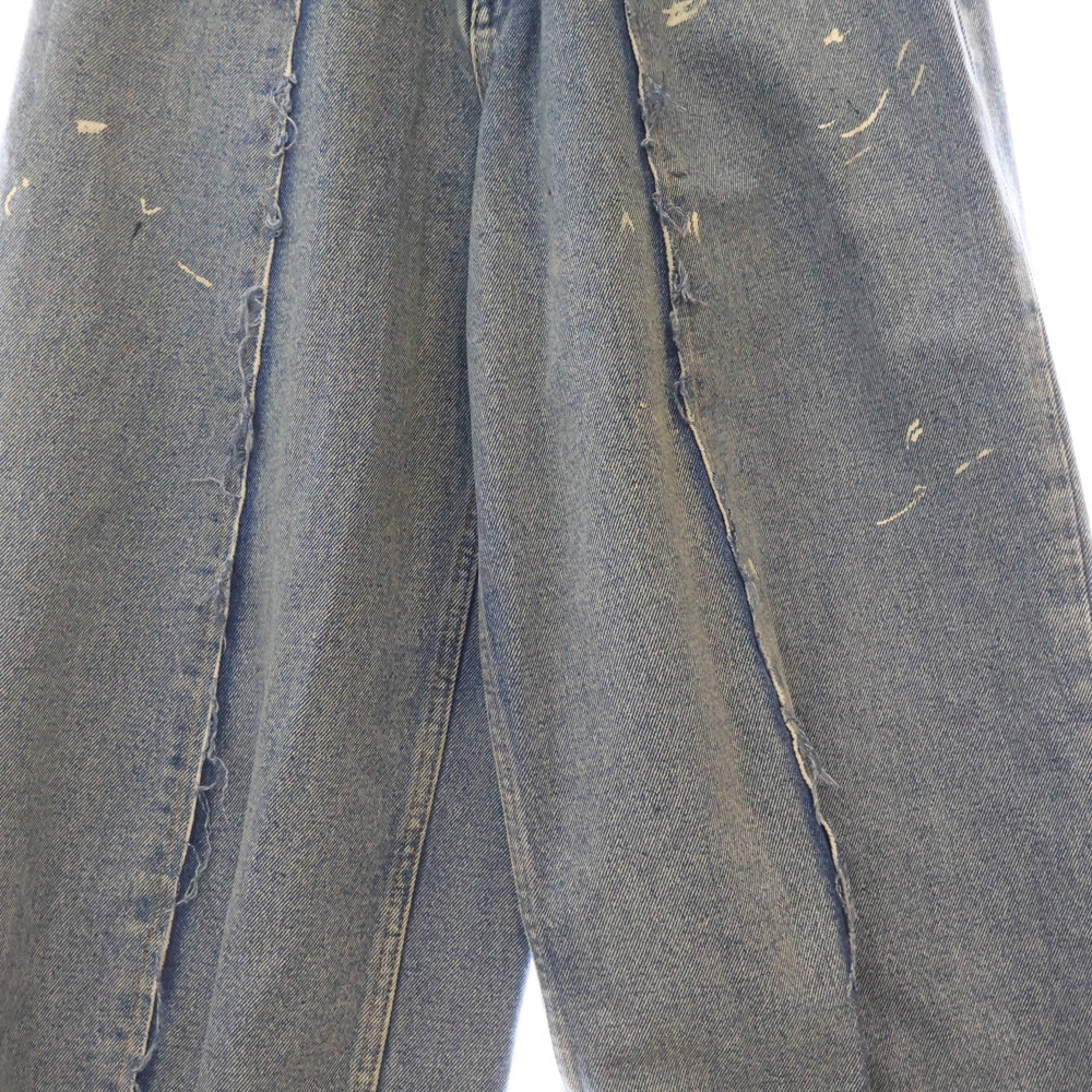 MM6 Maison Margiela(エムエムシックスメゾンマルジェラ) ペイント加工 センターシーム デニムワイドパンツ レディース S52LA0230 S30589 インディゴブルー