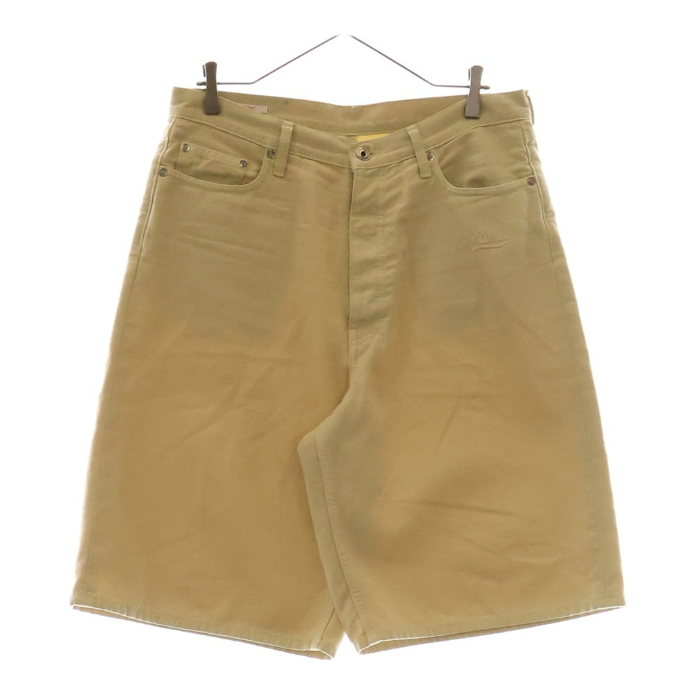 OFF-WHITE(オフホワイト) 23AW Logo Embroidered Button Detailed Shorts エンブロイダリーロゴ ショーツ デニムハーフパンツ ベージュ OMCB084S23FAB001