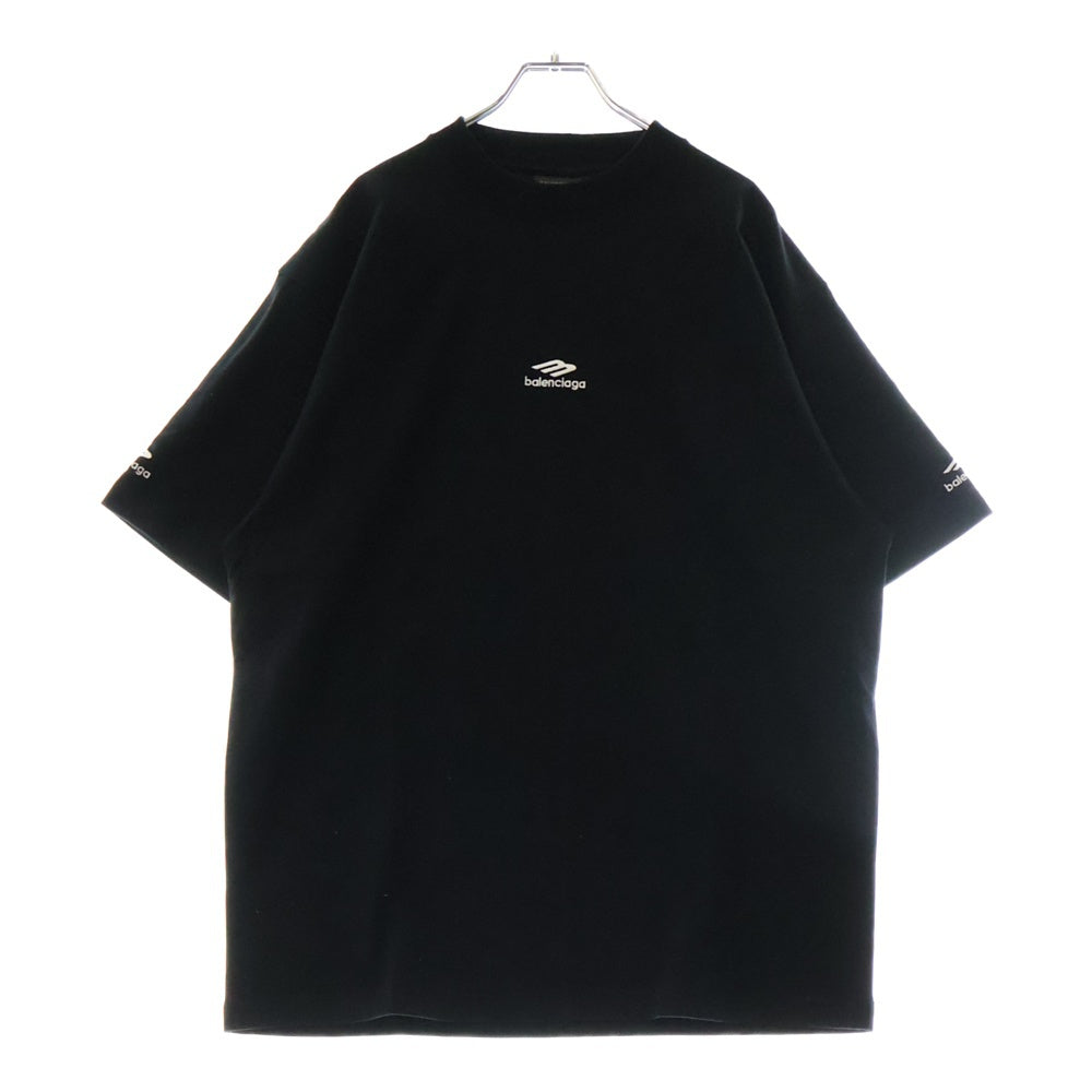 BALENCIAGA(バレンシアガ) フロントブランドロゴ刺繍 半袖Tシャツカットソー ブラック 802038 TMVA5