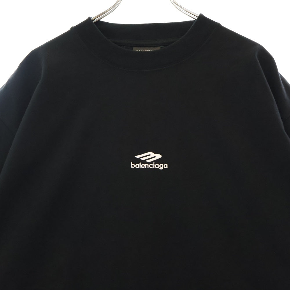 BALENCIAGA(バレンシアガ) フロントブランドロゴ刺繍 半袖Tシャツカットソー ブラック 802038 TMVA5