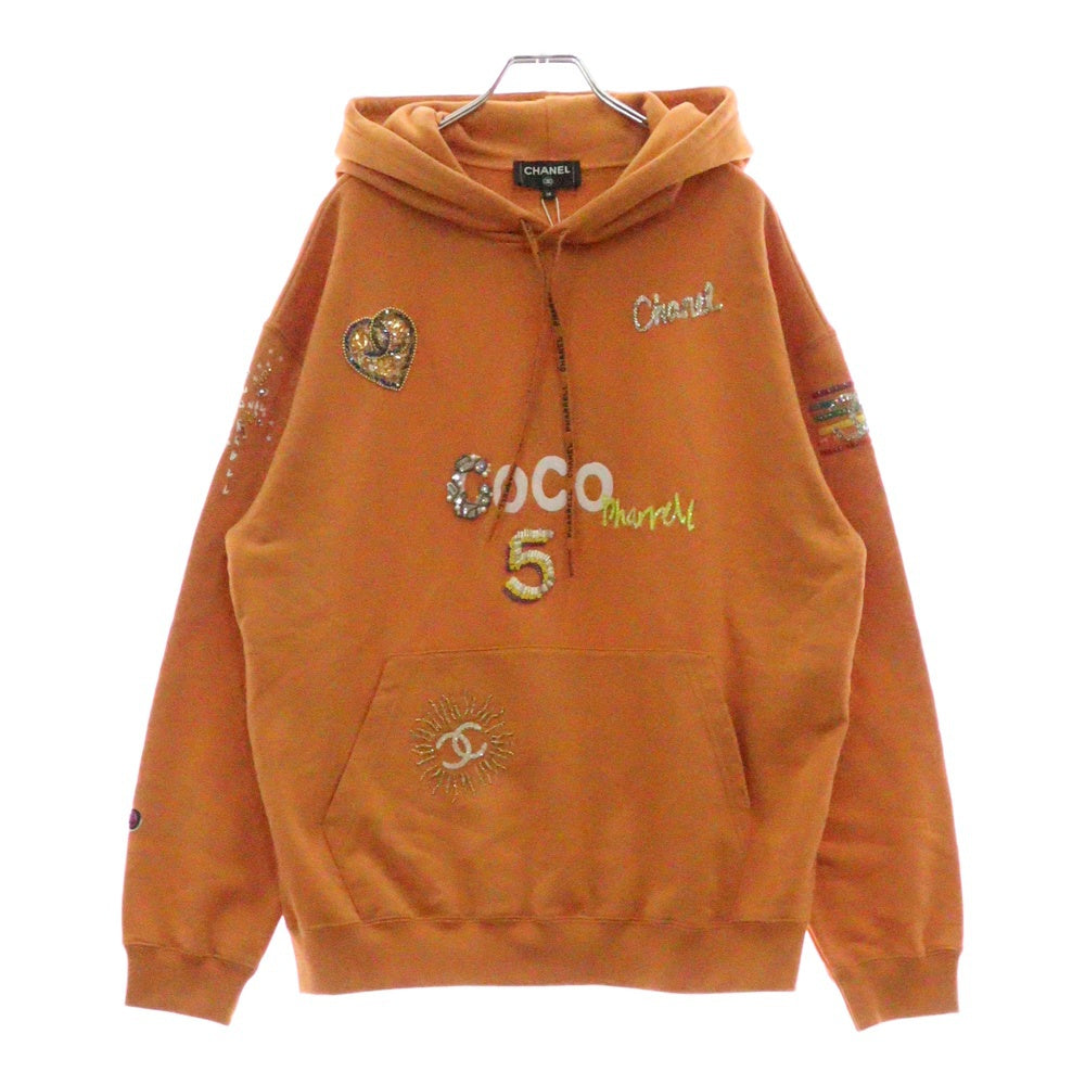 CHANEL(シャネル) ×Pharrell Williams 19SS×ファレル・ウィリアムス ビジュー装飾 ココマークプルオーバーパーカー フーディー オレンジ P61050K 46831