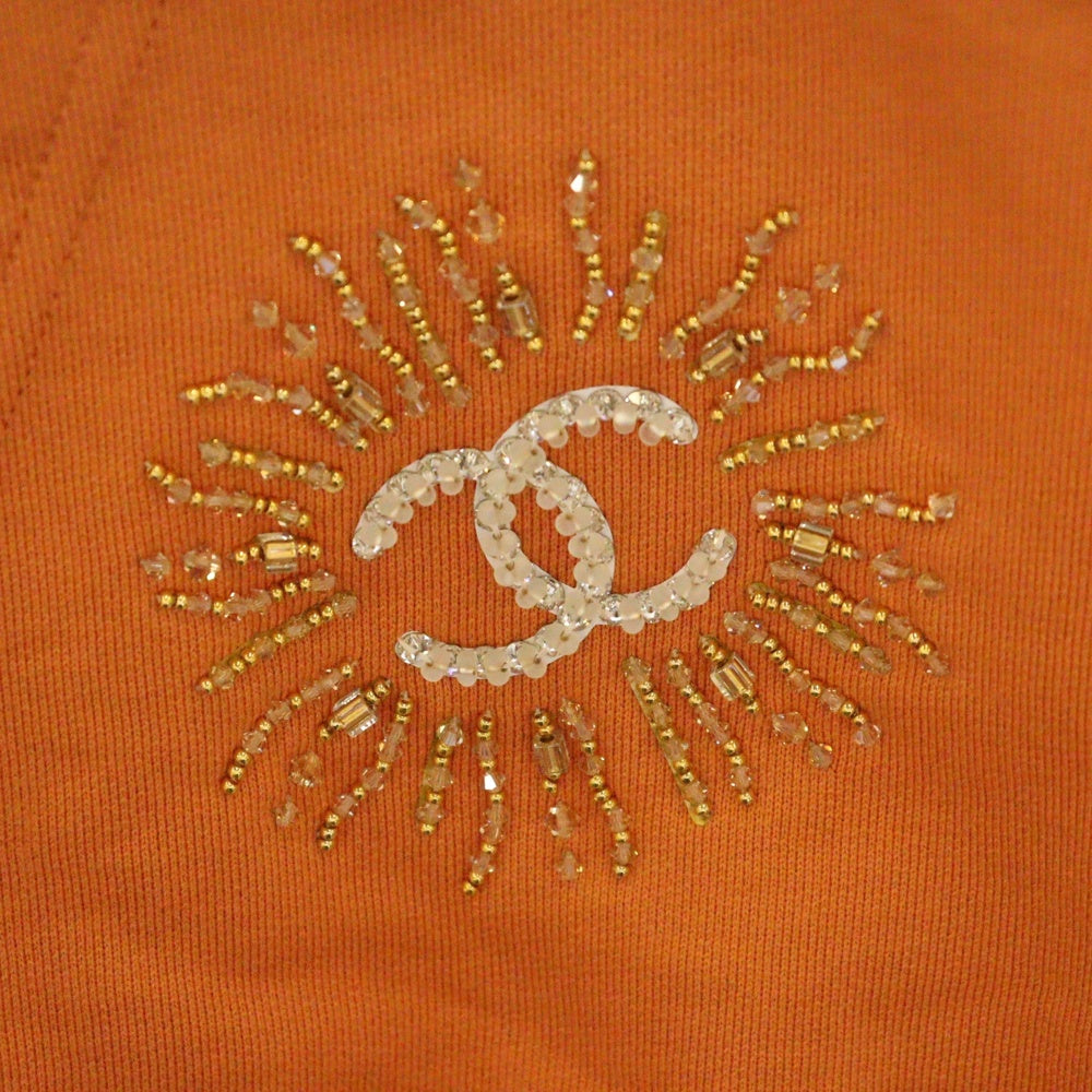 CHANEL(シャネル) ×Pharrell Williams 19SS×ファレル・ウィリアムス ビジュー装飾 ココマークプルオーバーパーカー フーディー オレンジ P61050K 46831