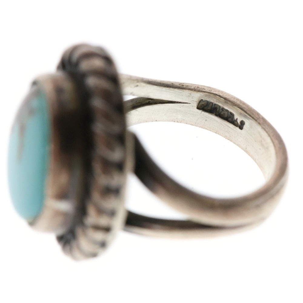 INDIAN JEWELRY(インディアンジュエリー) ナバホ族 銀縄付き ターコイズ オーバル リング ターコイズブルー/シルバー