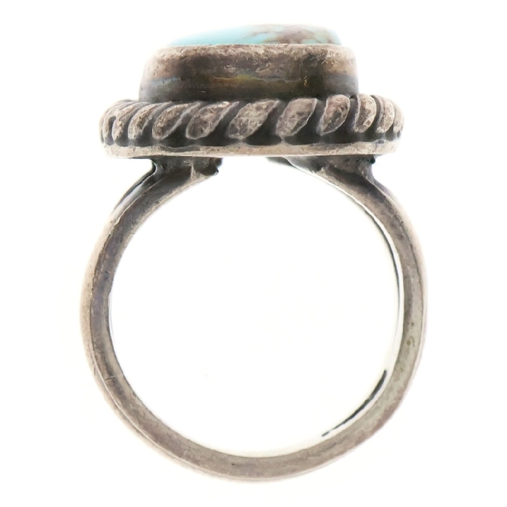 INDIAN JEWELRY(インディアンジュエリー) ナバホ族 銀縄付き ターコイズ オーバル リング ターコイズブルー/シルバー