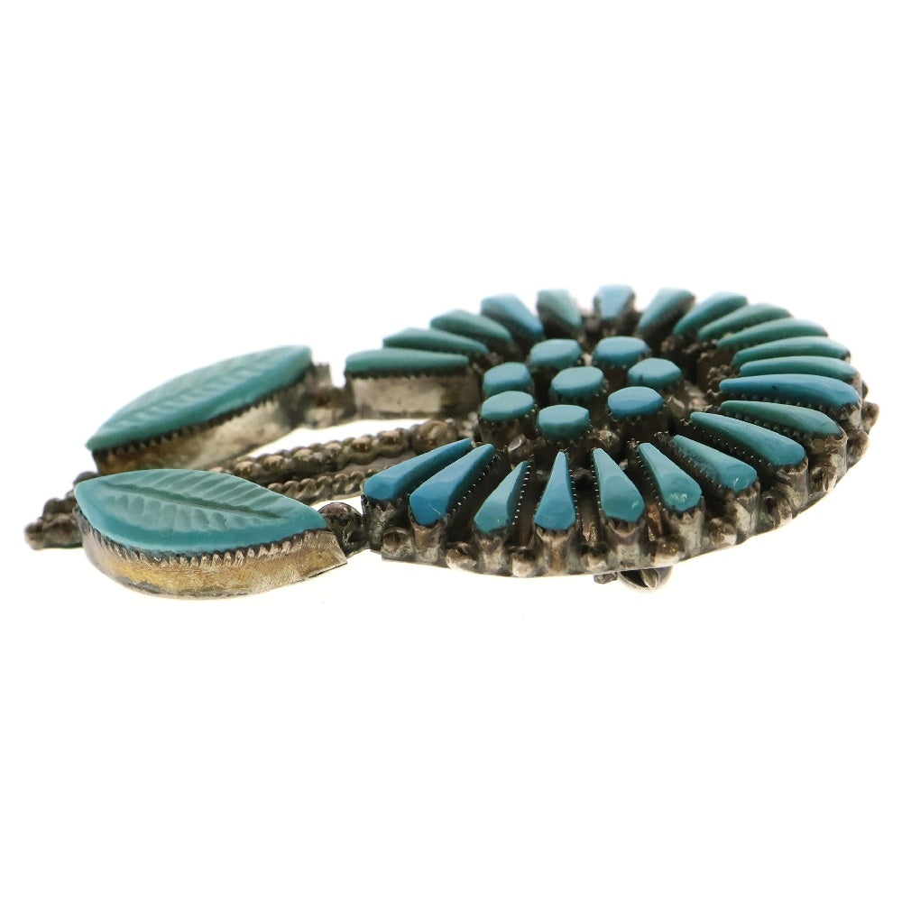 INDIAN JEWELRY(インディアンジュエリー) ZUNI Vera Halusewa ズニ族 ベラ・ハルセワ ターコイズニードルポイント フラワーブローチペンダント シルバー