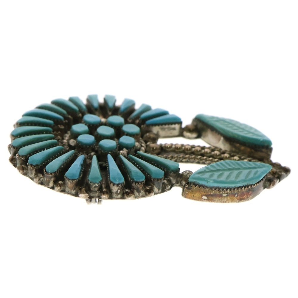 INDIAN JEWELRY(インディアンジュエリー) ZUNI Vera Halusewa ズニ族 ベラ・ハルセワ ターコイズニードルポイント フラワーブローチペンダント シルバー