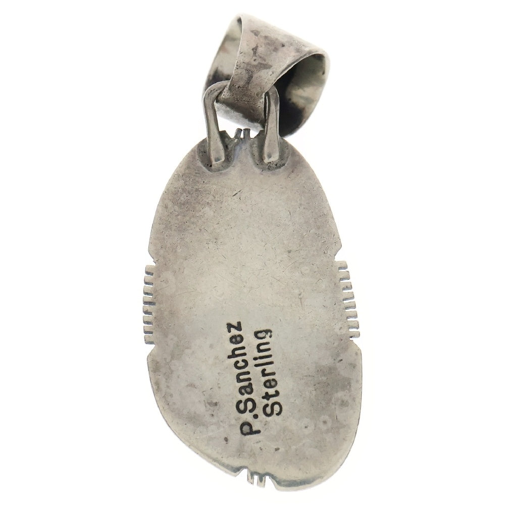 INDIAN JEWELRY(インディアンジュエリー) ナバホ族 ターコイズ オーバル ベイル付き サンチェス ネックレストップ ターコイズブルー/シルバー