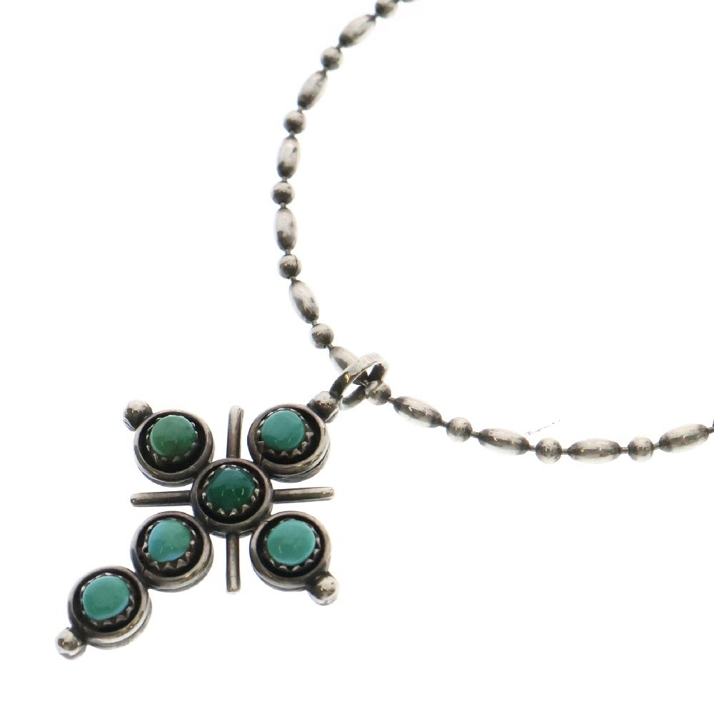 INDIAN JEWELRY(インディアンジュエリー) クロス ストーン バイカラー ネックレス シルバー/グリーン/レッド