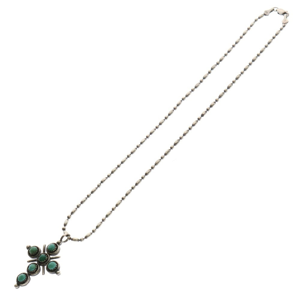 INDIAN JEWELRY(インディアンジュエリー) クロス ストーン バイカラー ネックレス シルバー/グリーン/レッド