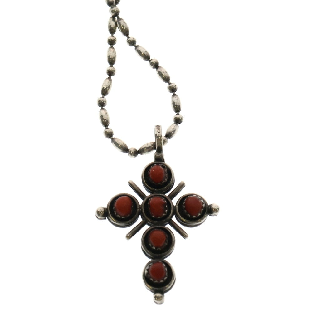 INDIAN JEWELRY(インディアンジュエリー) クロス ストーン バイカラー ネックレス シルバー/グリーン/レッド