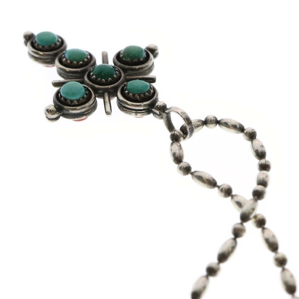 INDIAN JEWELRY(インディアンジュエリー) クロス ストーン バイカラー ネックレス シルバー/グリーン/レッド